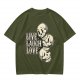 Olive Graphic T-Shirt with Live Laugh Love and Stacked Skulls