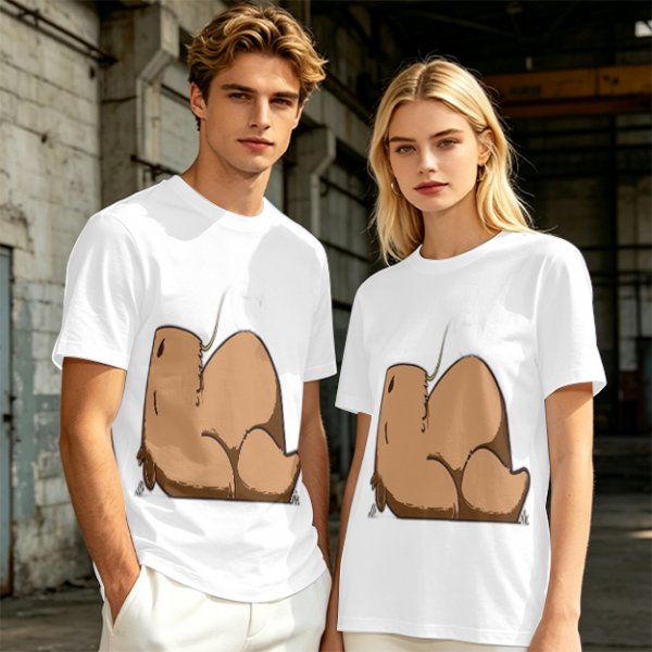 Olive Green T-Shirt With Capybara Rear View Graphic