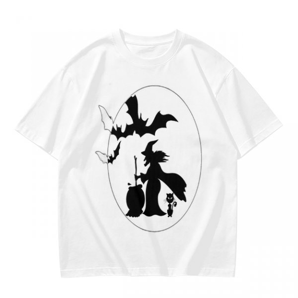 Olive Halloween Witch Silhouette Graphic Short Sleeve T-Shirt