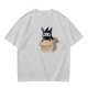 Olive Green T-Shirt With Ninja Cat In Cardboard Box Graphic