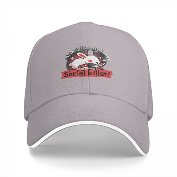 Black baseball cap with 'You inspire my inner serial killer' bunny graphic