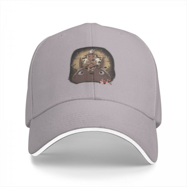 Black baseball cap with Totoro and girl anime graphic print