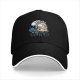 Black baseball cap with tangled orange cat and yarn it graphic