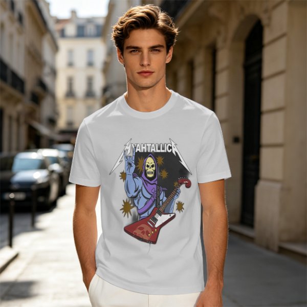Olive T-Shirt With Skeletor Rock Guitarist Graphic Print