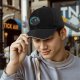 Black Baseball Cap With Mystical Black Cat And Crescent Moon Art