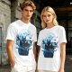 Olive T-Shirt Featuring Dragon Silhouette Under Full Moon
