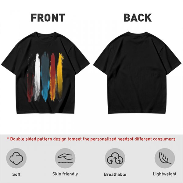 Olive Green T-Shirt With Vertical Colorful Brushstroke Figure Art