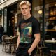 Olive T-Shirt With Surreal Bar Scene Graphic Print