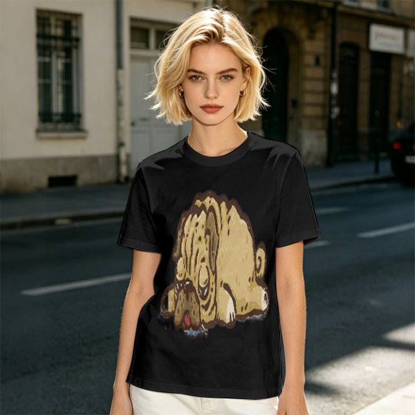Olive Green T-Shirt With Cartoon Droopy Pug Graphic Print