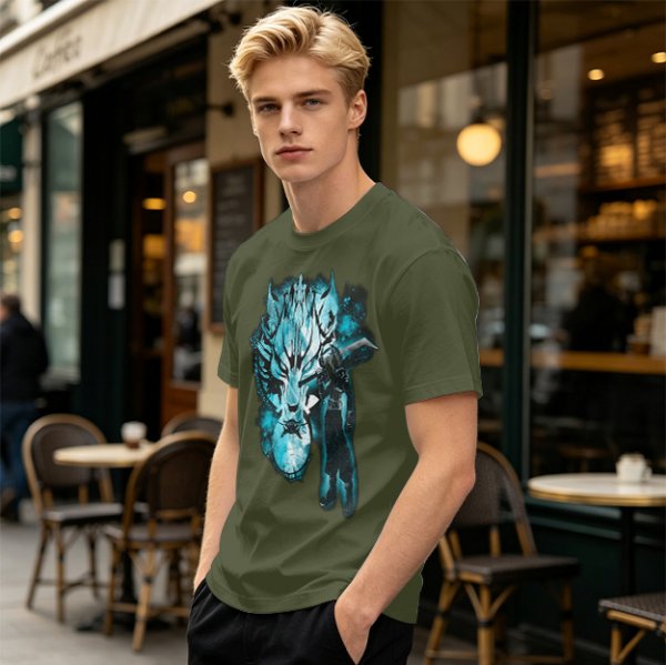 Olive Green T-Shirt With Alien Warrior Graphic Print