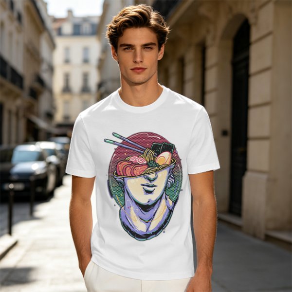 Olive T-Shirt With Classical Bust Ramen Bowl Art Print