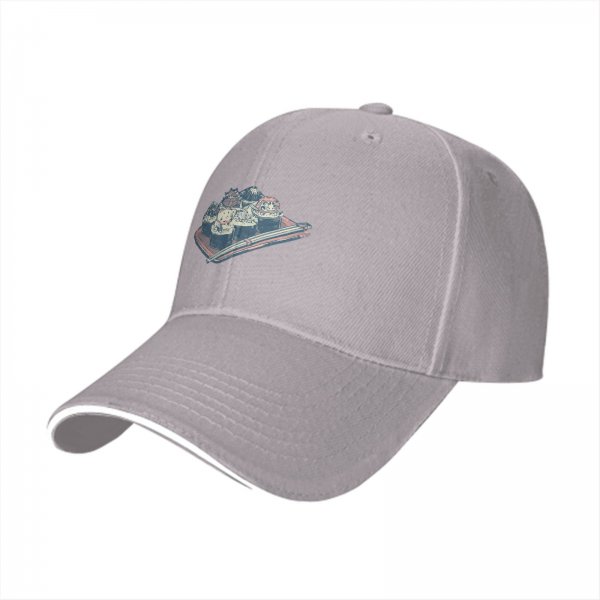 Black Baseball Cap with Sushi Tray Graphic Print