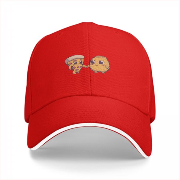 Black baseball cap with cute pizza and potato friends design