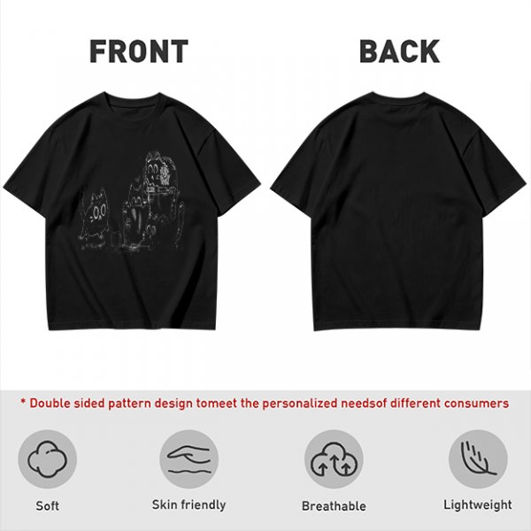 Olive Green T-Shirt With Playful Black Cat Graphic Print