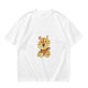 Olive Green T-Shirt with Cute Tiger Holding Coffee Mug Print
