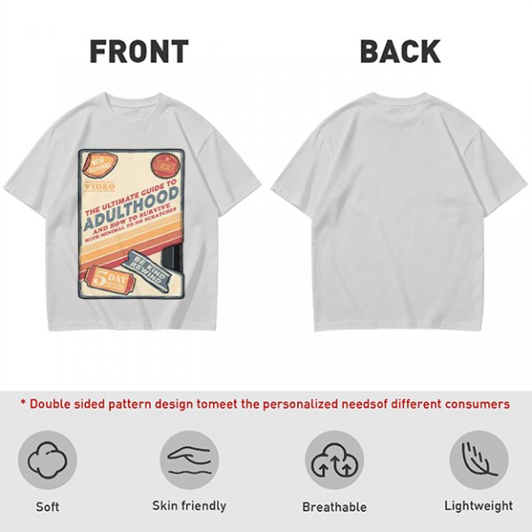 Olive t-shirt with retro guide to adulthood VHS-style print