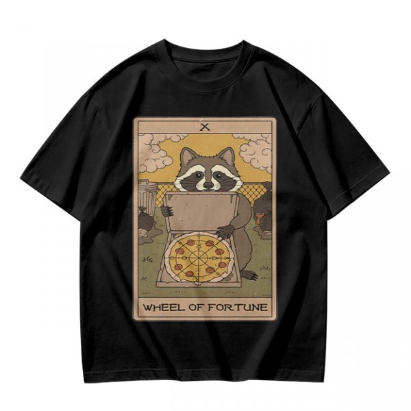 Raccoon Wheel of Fortune Tarot Pizza T-Shirt