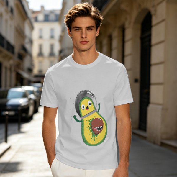 Olive T-Shirt With Astronaut Avocado Monster Print