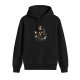 Black hoodie with 'The Cult of Pizza' cat graphic print