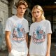 Olive T-Shirt with Whimsical Fantasy Character and Floral Art Print