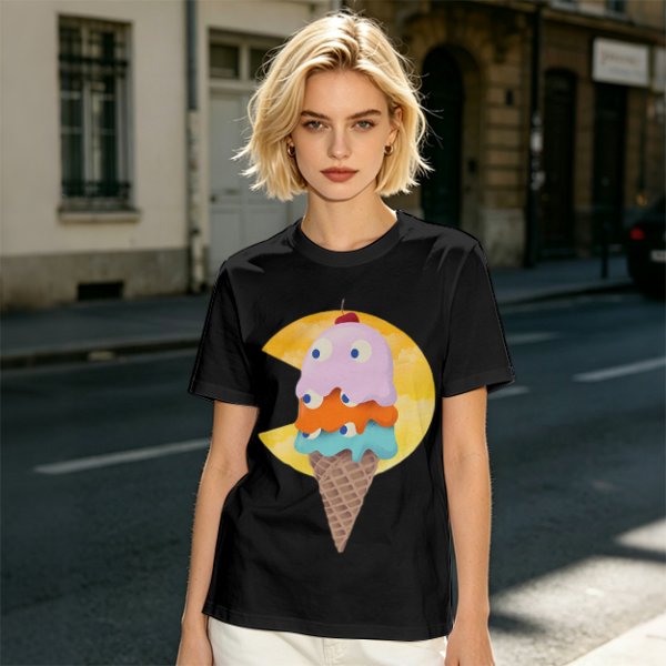 Olive T-Shirt With Melting Ice Cream Ghost Graphic Design