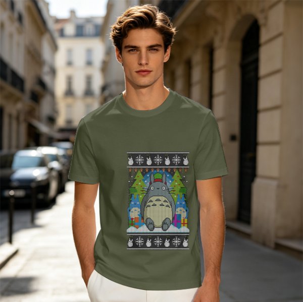 Totoro Christmas Ugly Sweater Style Graphic T-Shirt