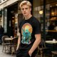 Olive Green T-Shirt With Fantasy Hero Silhouette Landscape Art