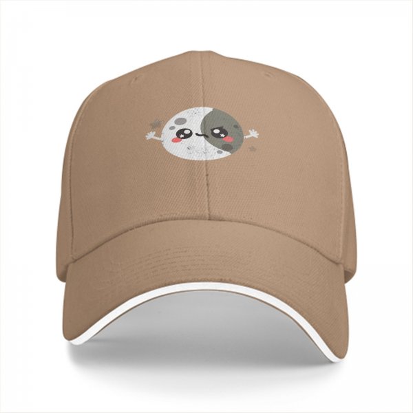 Black baseball cap with cute split moon cartoon design
