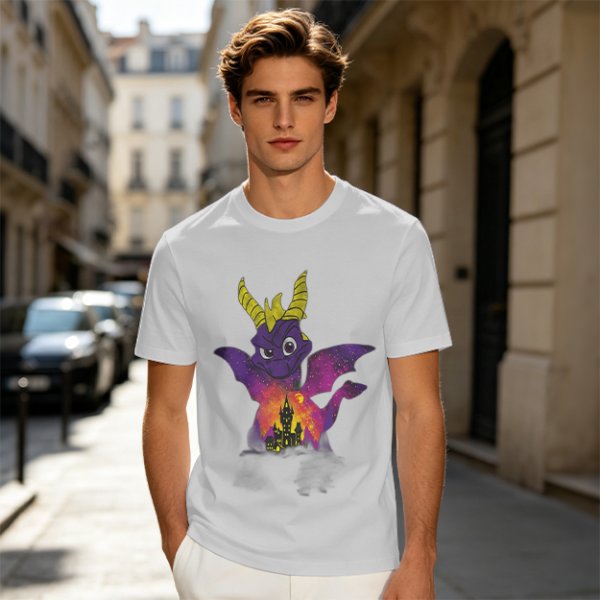 Olive T-Shirt Featuring Spyro The Dragon With Castle Galaxy Artwork