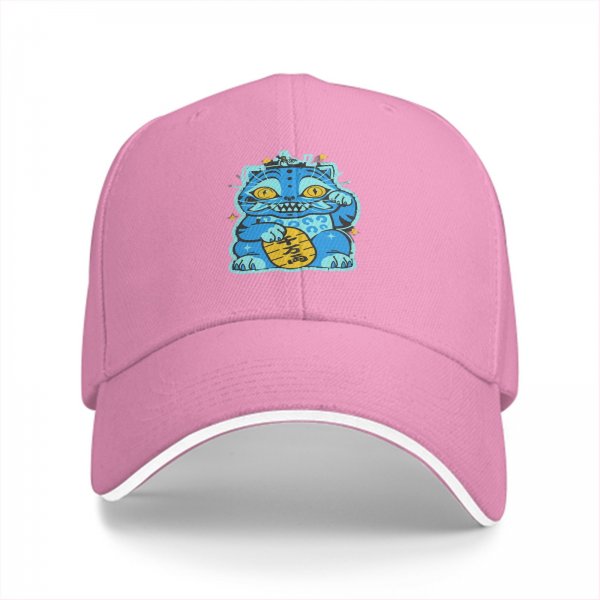 Black Baseball Cap With Blue Maneki-Neko Lucky Cat Graphic