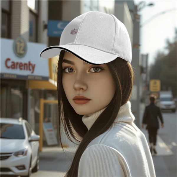 Black Baseball Cap With Small D20 Dice Graphic On Front