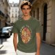 Olive t-shirt with cute puppy pile graphic and playful text