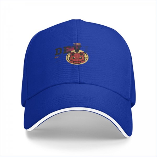 Black Baseball Cap With Cute Red Devil Cat Graphic Design
