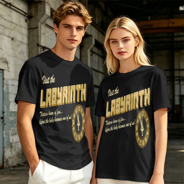 Visit the Labyrinth Themed Graphic Tee with Clock Design