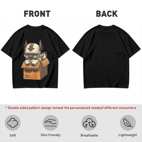 Olive t-shirt with Appa in a box that says Adopt me I'm Lost