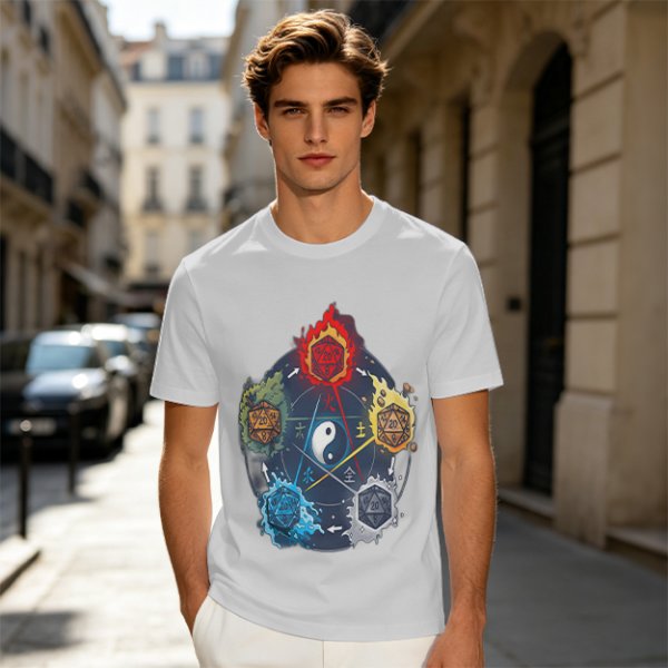 Dungeons and Dragons Elemental Dice Yin Yang Graphic T-Shirt