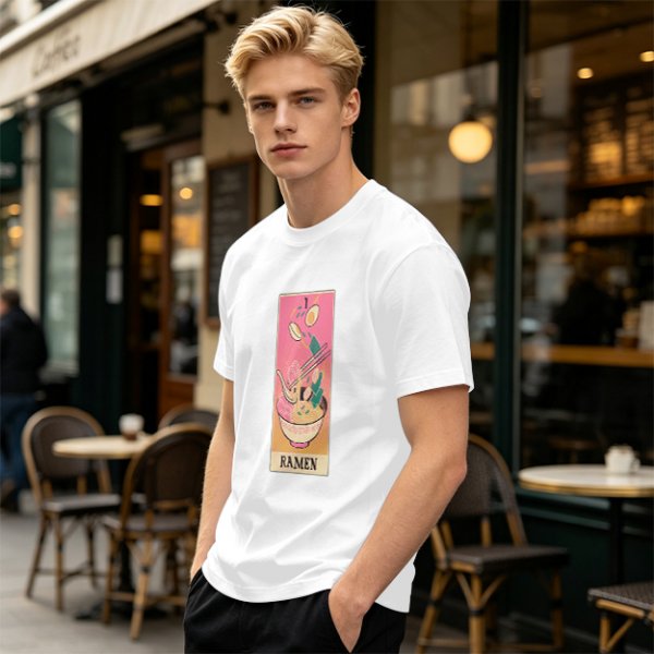 Olive T-Shirt With Ramen Tarot Card Style Graphic Print
