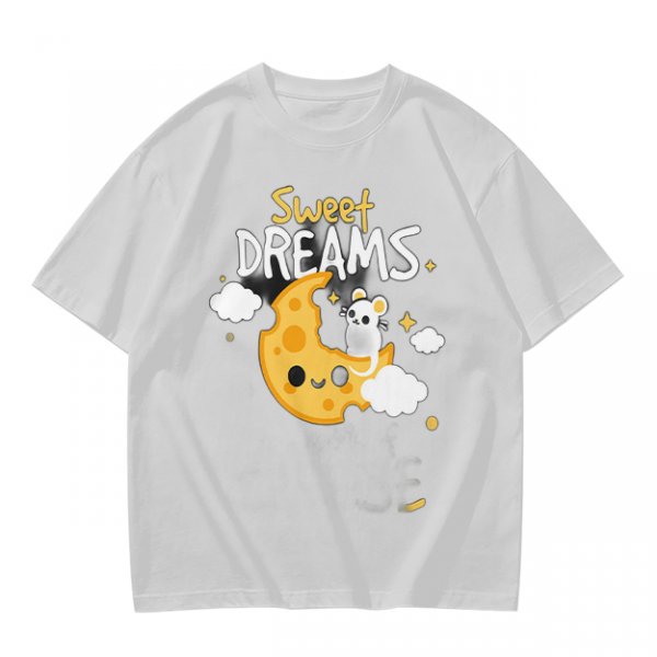 Olive t-shirt with sweet dreams cheese moon and mouse graphic