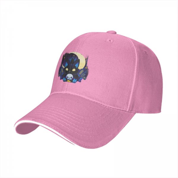 Black Baseball Cap With Night City Black Cat Crescent Moon Skull Art