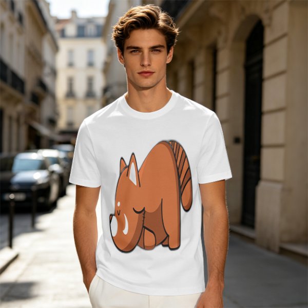 Olive Green T-Shirt With Cute Sleeping Red Panda Graphic
