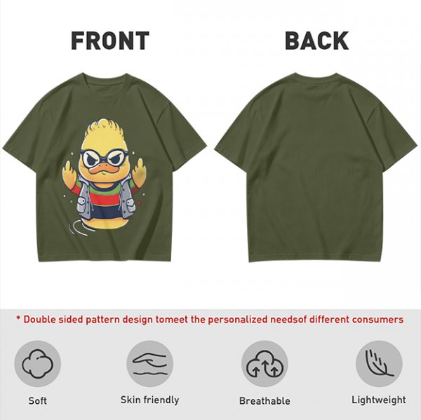 Olive T-shirt with Cool Stylized Duck Graphic Print