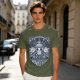 Olive T-shirt with Straw Hat Pirates Wanted Pirate Emblem Print