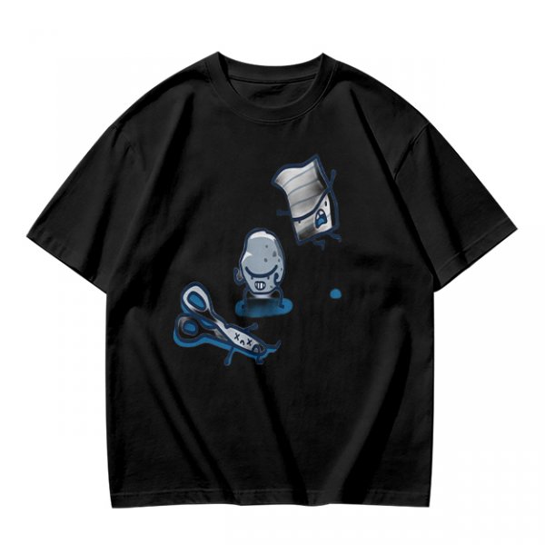 Olive T-Shirt With Rock Paper Scissors Cartoon Characters