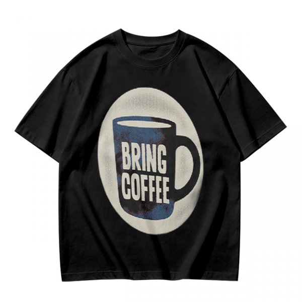 Olive Green Graphic T-Shirt With Bring Coffee Mug Print
