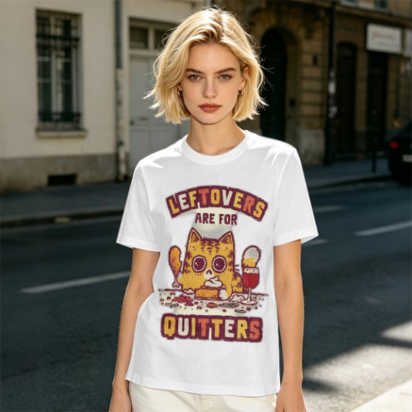 Leftovers Are For Quitters Cat Graphic T-Shirt