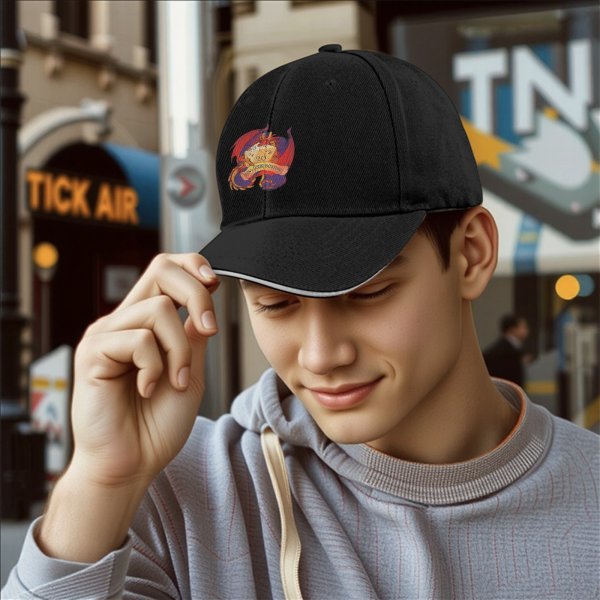 Black Baseball Cap With Dragon D20 Roll Your Destiny Print
