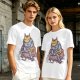 Olive T-Shirt With Meditating Cat Graphic Print