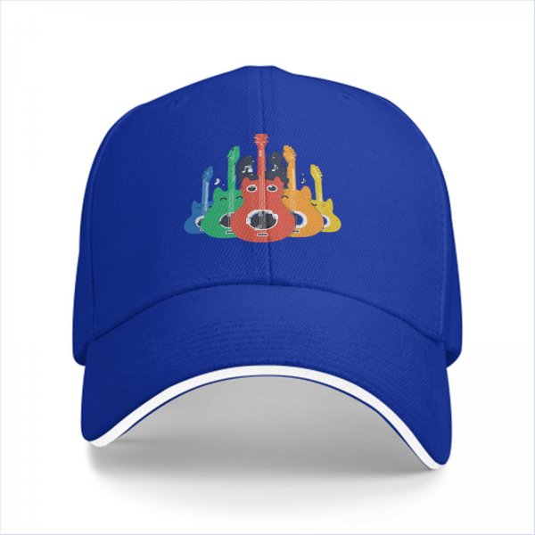 Black Baseball Cap With Colorful Cat Guitar Graphic Design