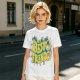 Olive graphic t-shirt with 'MY BESTO FRIENDO' anime character print