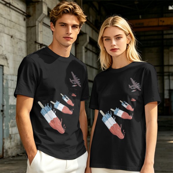 Olive T-Shirt With Melting Red White Blue Popsicle Print